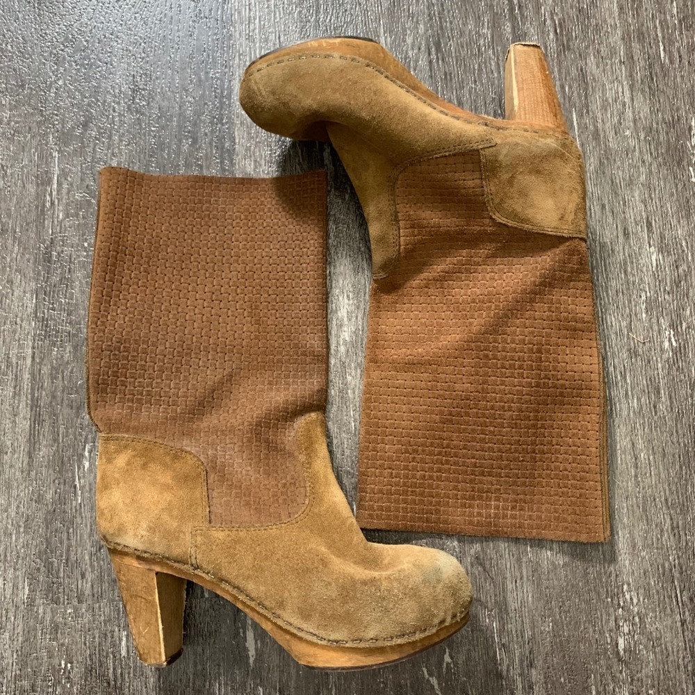 Sanita Brown Suede Woven Shaft Block Heel‎ Boots Women's Size 38 / US 7.5